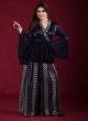 Navy Blue Embroidered Kurta With Printed Palazzo